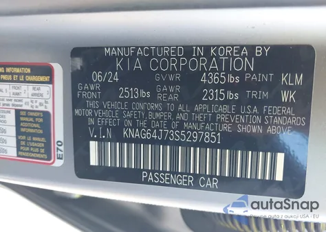 2025 Kia K5 Gt-Line z USA, uszkodzony, nr VIN KNAG64J73S5297851